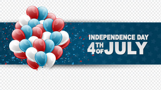 4 lipca obchody narodowego dnia niepodległości stanów zjednoczonych na przezroczystym tle z niebieskimi, czerwonymi i białymi balonami do nagłówka strony internetowej lub nadruku reklamowego. - family 4th of july stock illustrations