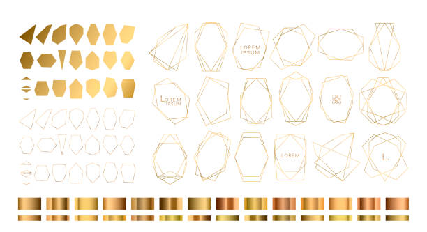 złota kolekcja geometrycznego polihedronu, w stylu art deco - deco stock illustrations