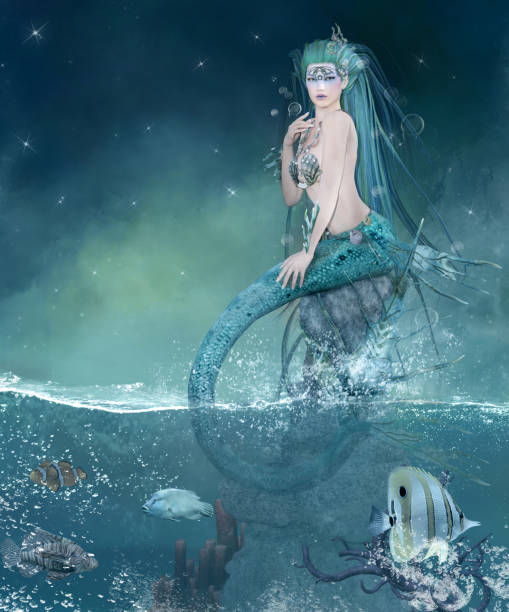 istock Legendary mermaid arising from the blue ocean 1153814366
