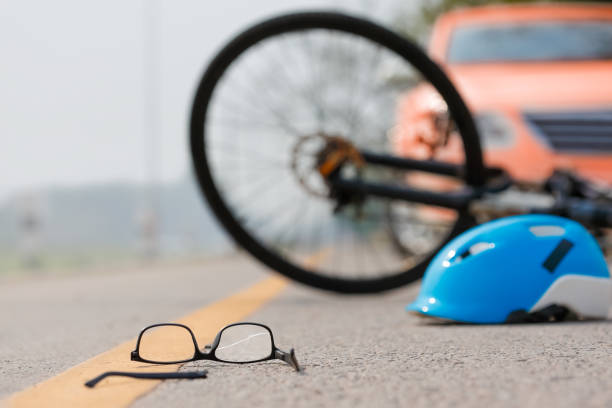 istock Accident car crash with bicycle on road because drunk driving 1153814981