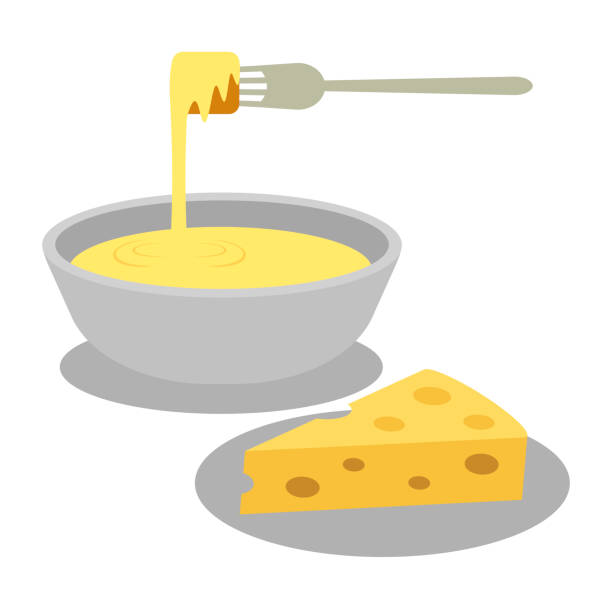 Cheese Emmental cheese and cheese fondue. cheese fondue stock illustrations