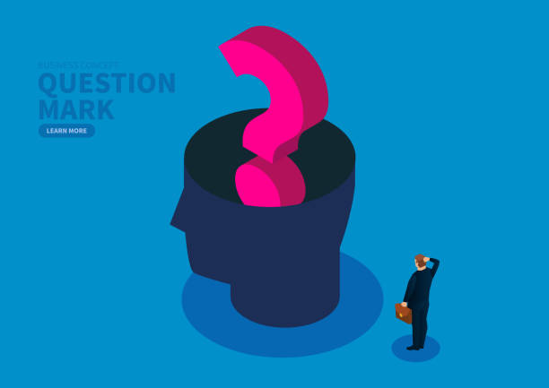 Many questions, the question mark is filled with the brain Many questions, the question mark is filled with the brain isometric question mark stock illustrations