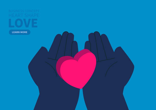 ilustrações de stock, clip art, desenhos animados e ícones de red heart shape in the middle of two palms - heart shape giving human hand gift