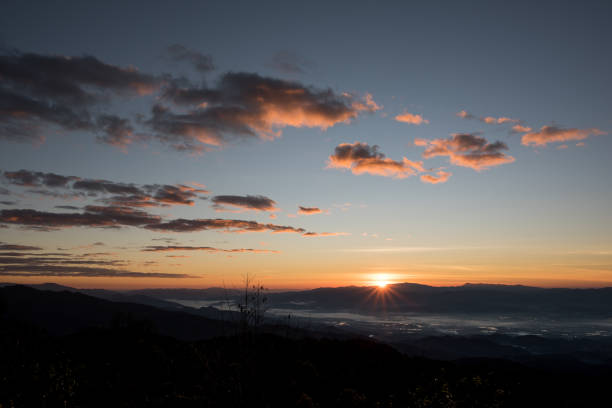 istock Mountain range in the morning, Silhouette layer mountain 1153826758