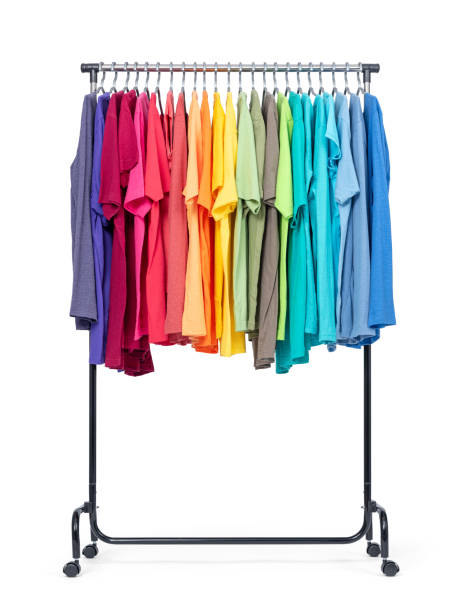 istock Mobile hanger with colorful clothes, isolated on white background. File contains a path to isolation 1153833411