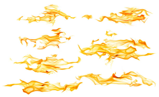 istock seven yellow long fire stripes on white 1153834622