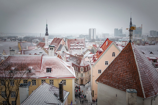 Tallinn, Estonia, 5, january, 2019 - Cityscape with Medieval Old Town,  Beatiful winter view of Tallin