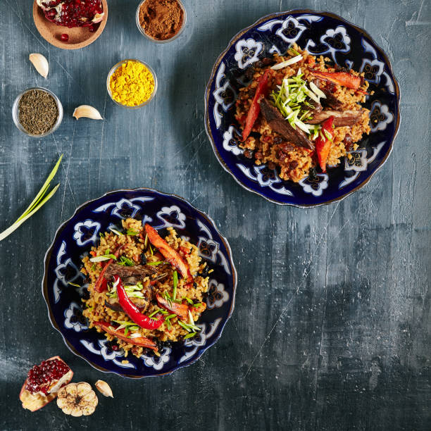istock Set of Pilau or Pilaf on Dark Background Top View 1153841886