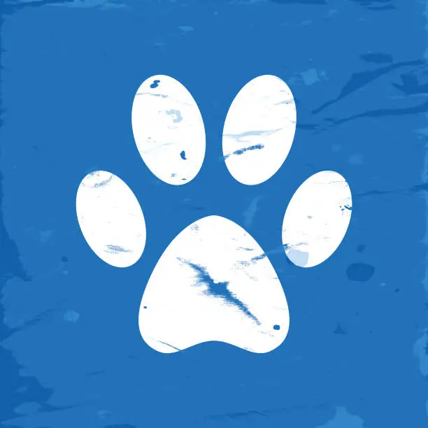 Vector illustration of Icon Dog Paw on Blue Grunge Background