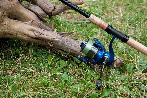 istock Fishing rods with reels on the natural background. 1153850763