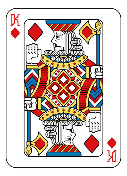 Playing Card King Diamonds Yellow Red Blue Black A playing card king of Diamonds in yellow, red, blue and black from a new modern original complete full deck design. Standard poker size. King Size stock illustrations