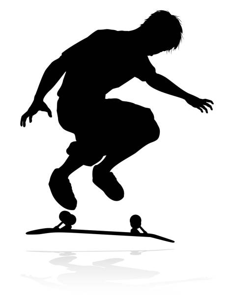 スケータースケートボーダーシルエット - skateboarding skateboard silhouette teenager点のイラスト素材／クリップアート素材／マンガ素材／アイコン素材