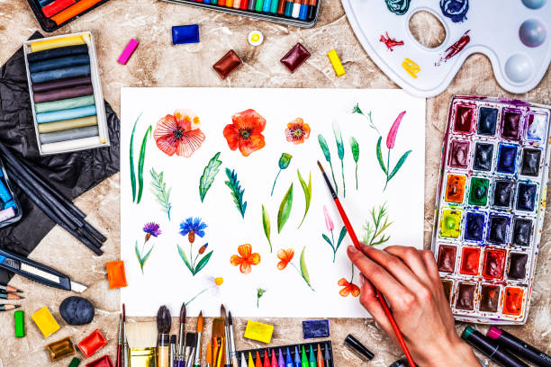 istock Watercolor flowers set 1153854726