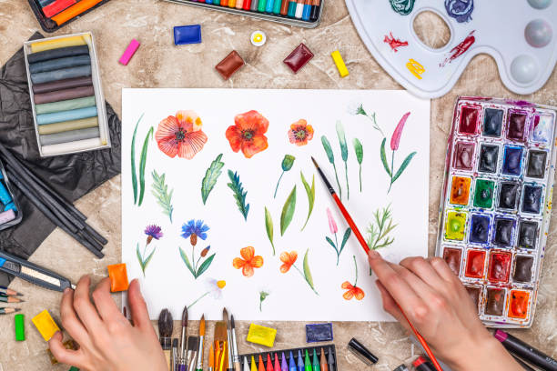 istock Watercolor flowers set 1153854740