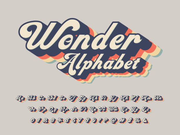 groovy font Vector of groovy hippie style alphabet design retro style stock illustrations