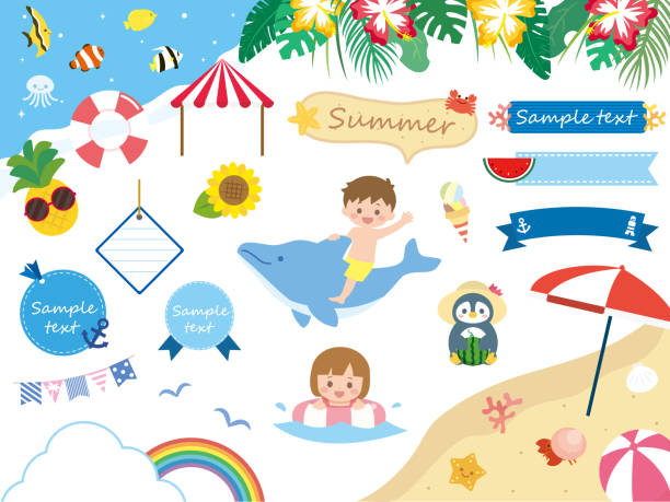 Summer set10 It is an illustration Summer set. rainbow crab stock illustrations