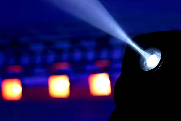 Bright spotlight in dark room. Performance equipment