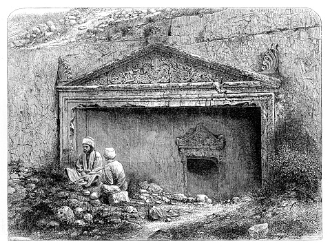 Steel engraving of Jesus's tomb Jerusalem Israel
Original edition from my own archives
Source : 