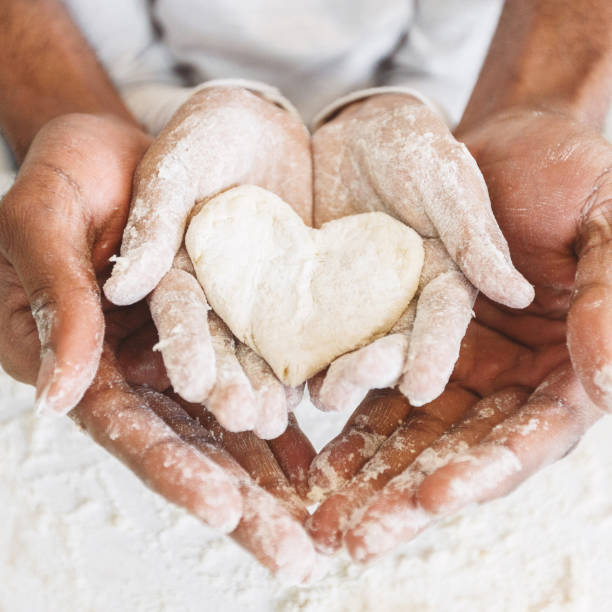 love and family concept - chef baker bakery flour imagens e fotografias de stock