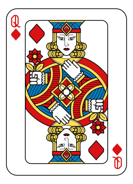 card queen diamonds yellow red blue black - queen of diamonds stock-grafiken, -clipart, -cartoons und -symbole