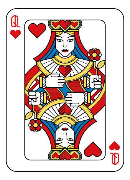 karta do gry królowa serc yellow red blue black - number card stock illustrations