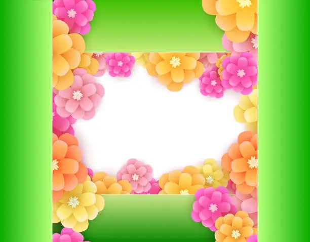 Vector illustration of Fresh spring flowers background with frame. Soft abstract.