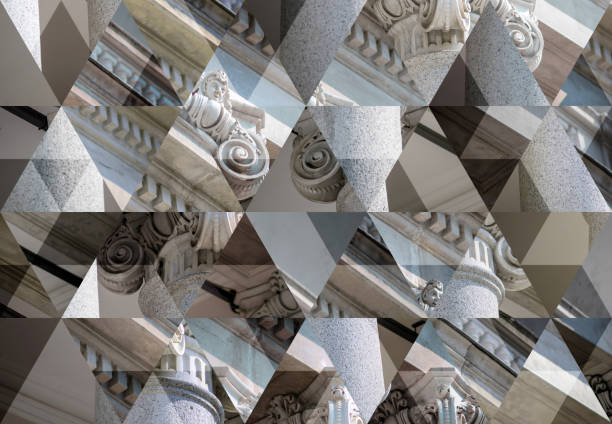 абстрактный треугольник мозаики фон: колонка капитала - corinthian column стоковые фото и изображения
