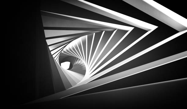 Abstract twisted black white tunnel Abstract twisted black white tunnel background. 3d render illustration black and white architecture stock pictures, royalty-free photos & images