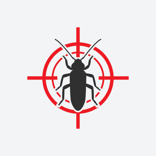 Old House Borer icon red target. Insect pest control sign Old House Borer icon red target. Insect pest control sign. Vector illustration longhorn beetle stock illustrations