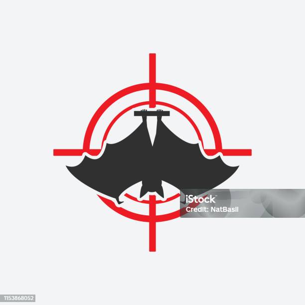 Hanging Bat Icon Red Target Insect Pest Control Sign Stock Illustration - Download Image Now
