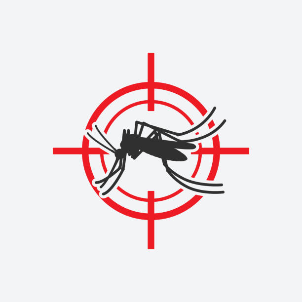 ilustrações, clipart, desenhos animados e ícones de alvo vermelho do ícone do mosquito. sinal do controle de praga do inseto - service pest insect fly