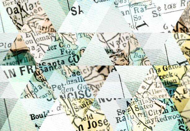 추상 삼각형 모자이크 배경: 골동품 미국 지도 - map world map globe old 뉴스 사진 이미지