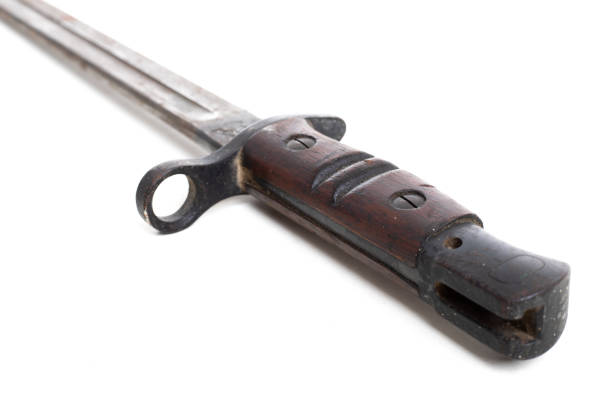 Bracciano, Italy – June 2, 2025: A close-up of a bayonet affixed to a ceremonial rifle, part of the Italian military’s formal display during the Republic Day commemorations in the town square.