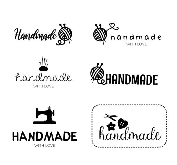 ilustraciones, imágenes clip art, dibujos animados e iconos de stock de hermoso vector de conjunto de logotipos handamade - needle craft tailor sewing