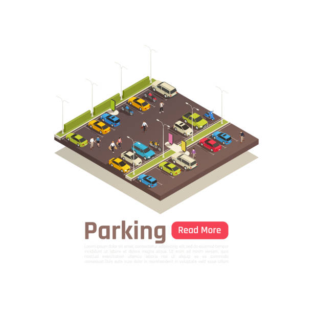 illustrations, cliparts, dessins animés et icônes de composition de ville isolée isométrique - parking
