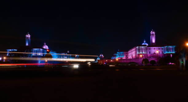 night time photos of rashtrapati bhavan at new delhi,india . - new delhi india night government imagens e fotografias de stock