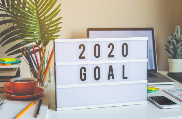 istock 2020 ( new year) goals text on light box on desk table in home office 1153879995