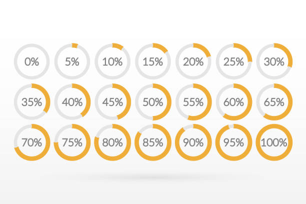 ilustrações de stock, clip art, desenhos animados e ícones de 0 5 10 15 20 25 30 35 40 45 50 55 60 65 70 75 80 85 90 95 100 percent pie chart symbols. percentage vector infographics. isolated circle icons for business, download, web design - 55%