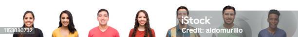 Close Up Of Students Standing Side By Side Stock Photo - Download Image Now - White Background, Headshot, Lifestyles