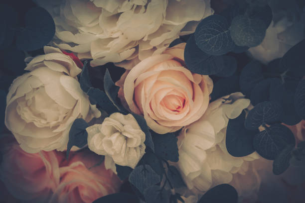 istock Beautiful Artificial Flowers Background, Vintage style; 1153880749