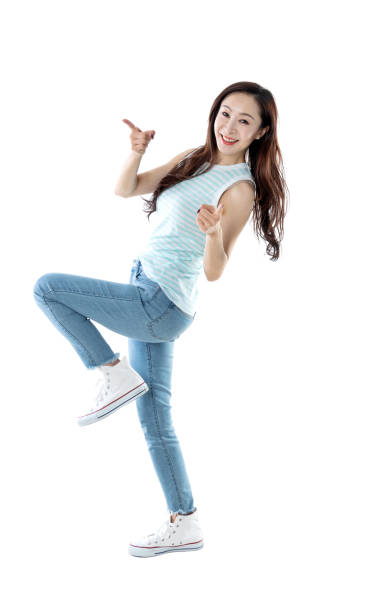 istock Woman doing point gesturing on white background 1153881279