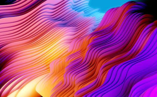 Colorful layered abstract shapes composition. Futuristic texture 3D illustration.