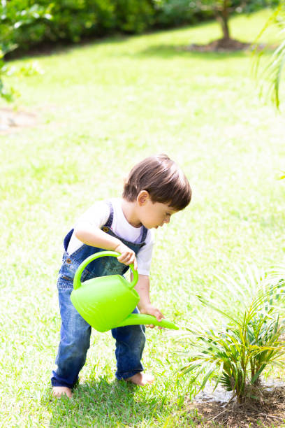 istock Happy Boy Watering Plants 1153883971