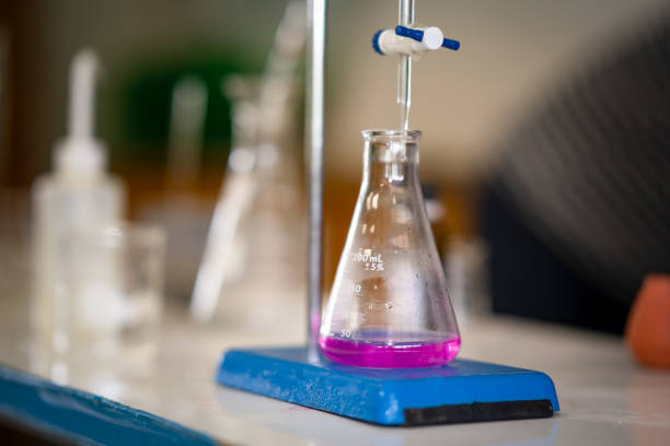 Erlenmeyer flask on white with green liquid