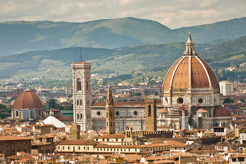 The Cathedral of Santa Maria del Fiore. Also known as Il Duomo in the skyline of the old city of Florence