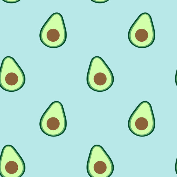 Avocado Pattern Seamless pattern with avocados and blue background. millennials stock illustrations