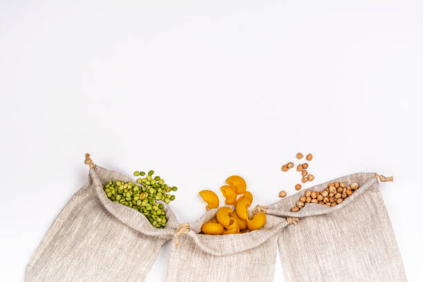 Burlap bags with grains and beans