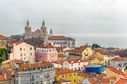 Sao Vicente de Fora Monastery and traditional houses in Lisbon Alfama District