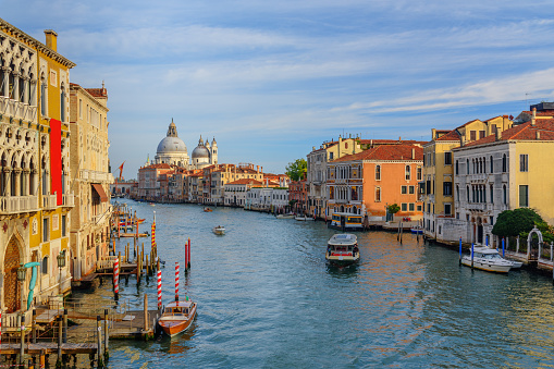 View of Grand Canal from Bridge Ponte dell'Accademia in Venice. Italy