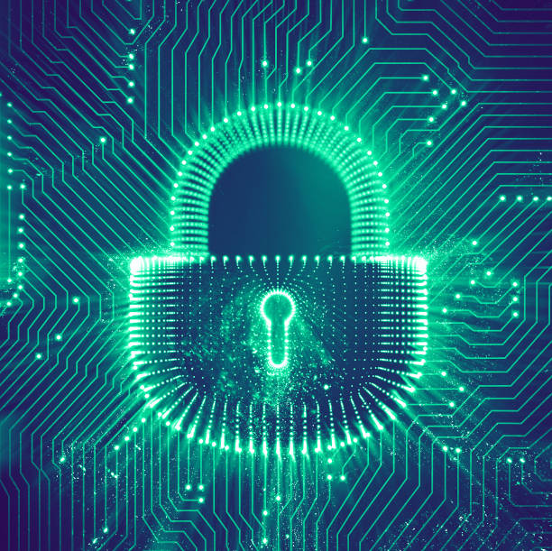 istock Coputer internet cyber security background. Cyber crime illustration. digital lock 1153899369